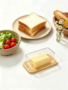 1pc Bamboo Butter Dish With Lid, Butter Box, Cake Box, Small Transparent Storage Container For Butter, Small Cakes, Fruits, Bread, Cheese - View 4