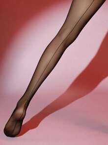 1pc Women's Tight Black Vertical Line Fashionable Slimming Super Thin Breathable Stockings - Black - View 4