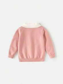 Girls' Turn-Down Collar Sweater, New Autumn/Winter Knit Base Layer - Pink - View 2