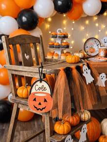 Customized Name Wooden Halloween Pumpkin Bucket Pendant (Pendant Only) - Personalized Children's Halloween Tag, Parenting Bag Charm, No Cushion, Baby Gift, Autumn Halloween Wooden Pumpkin Decor, With Rope, Pumpkin, Skull, Ghost, And Farmhouse Style Multi-Layer Hanging Decoration, Suitable For Autumn, Party Decoration - Multicolor - View 7