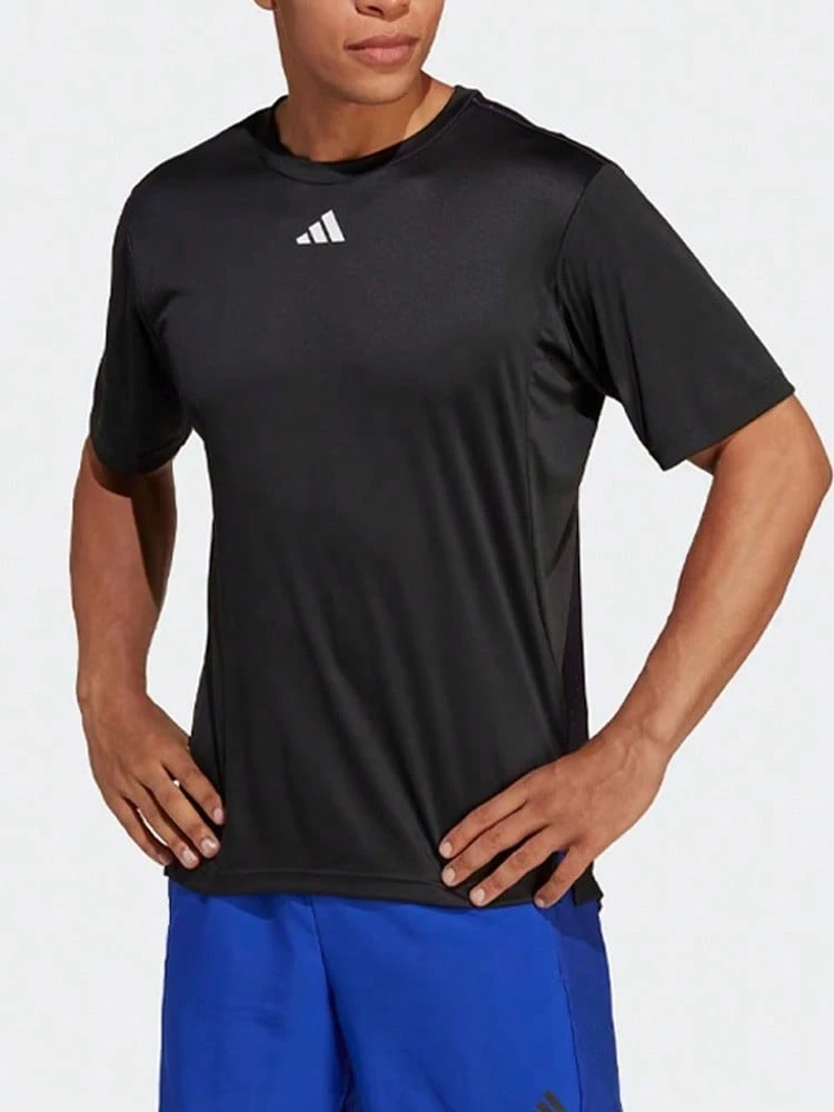 Adidas HIIT Base Training Tee Men's Solid Color Logo Breathable Fitness Short Sleeve T-Shirt - Black - View 1