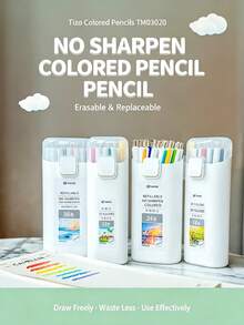 No-Sharpening Replaceable Colored Pencils, Erasable Mechanical Colored Pencil Set With Pencil Sharpener, Student Drawing Sketching Coloring Stationery - Sets - View 5