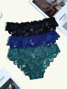 5pcs Sexy Women's Panties Sexy Hollow Lace Patchwork Comfortable Lightweight Solid Color Daily Triangle Underwear - Multicolor - View 5