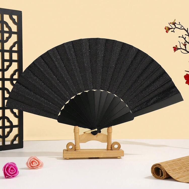 Glitter Black Glitter Fan - Large Foldable Fan, Suitable For Men And Women - Cool Accessory For Electronic Dance Music, Hip-Hop, Cosplay, Concerts And More - Gold Powder Flat Fan - View 9