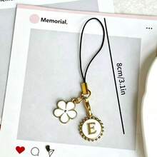 1 buah Bunga Putih/Bunga Lima Kelopak/Bulat Dua Sisi 26 Huruf/Tali Gantungan Ponsel/Dekorasi/Hadiah Perhiasan DIY - Putih - View 12