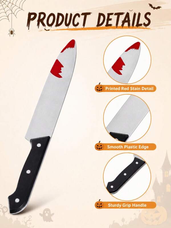 1pc Halloween Blood-Stained Knife Prop, Realistic Blood-Stained Knife Decoration For Halloween Party, Haunted House, Cosplay