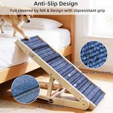 Foldable Dog Ramp For High Bed, 32" L Wooden Dog Stairs, For Small And Large Dogs, High Traction Platform, 4 Adjustable Heights 14.7"-20",Supports Up To 150 Lbs, Small Size For Puppies - Natural Wood Color - View 6
