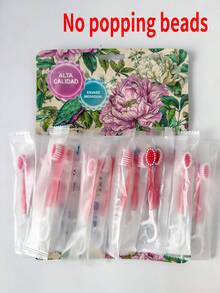 100/60/50/30/20/10/5/1pc Disposable Toothbrush Set, Mini Travel Toothbrush, Teeth Cleaning Brush, Oral Hygiene Tool, Includes Dental Floss, Toothpicks And Tongue Cleaner, Portable Fresh Breath Toothbrush (No Beads), Tongue Scraper, Dental Accessories - Pink - View 2