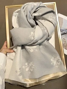 1pc Women's Patterned Scarf, Winter Warm Versatile Shawl, 2-In-1 Air-Conditioned Room Office Cape, Long Thick Neck Warmer - Light Grey - View 2