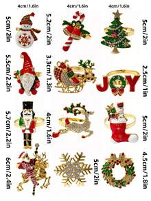12pcs/6PCS/2PCS Christmas Painted Rhinestone Napkin Rings, Assorted Exquisite Christmas Napkin Rings, Christmas Home Party Table Decor Metal Napkin Rings, Christmas Restaurant Hotel Party Decor - Multicolor - View 9