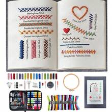 LAMYA Embroidery Stitch Book Kit For Adults & DIY Craft Enthusiasts, Portable Embroidery Kit For Beginners, Includes Guide To 106 Patterns With Tools & Tutorials And 86-Piece Sewing Tool Set (1 Kit) - DIY Sewing Kit 599 - View 2