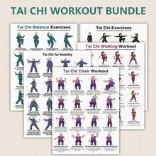 5-Piece Tai Chi Exercise Poster Set, Balance And Flexibility Training Charts, Seated Tai Chi And Walking Guide, Home Gym Wall Decor, Unframed Instructional Fitness Art Prints - 5-piece Set - View 1