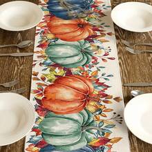 1pc Thanksgiving Pumpkin Pattern Table Runner, Modern Style, Home Kitchen Decor, Indoor/Outdoor Party Supplies, Room Decoration. Suitable For Daily Home Kitchen Decor, Daily Party Decor, Thanksgiving, Christmas, Autumn Decoration. - Multicolor - View 2