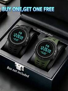 Boys LED Digital Watch Set (2pcs), With Stopwatch, Alarm, Day Of Week, Date And LED Display Functions, Multi-Functional Suitable For Military Style And Outdoor Activities - Multicolor - View 17