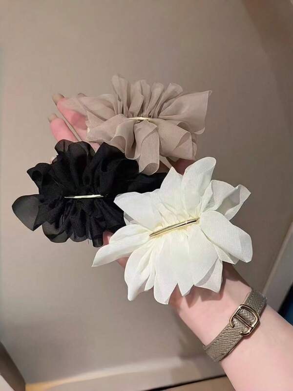 3Pcs Elegant Chiffon Flower Hair Clips, Soft Fabric Barrette For Women Updo & Side Hair Accessories