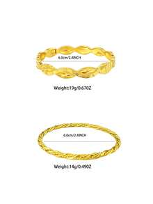 5pcs Classic Arabic Style 21K Gold Plated Leaf Engraving & Twisted Rope Detail Stackable Bracelets, Suitable For Women's Daily Wear And Celebrations - SZ-3 - View 6