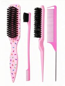 1pc Macaron Pink Polka Dot Smooth Back Comb, Unisex Hair Brush/Beard Brush, Hair Accessory, Suitable For Creating Smooth Ponytail, Bun, Taming Frizz, Controlling Hairline, Backcombing Voluminous Style, Wide Tooth Design For Easy Hair Parting And Sectioning - Multicolor - View 9