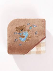 Coral Fleece Kids Hooded Bath Towel, Newborn Baby Wrap Blanket, Cute Embroidered Cartoon Bath Cape Robe - Multicolor - View 8