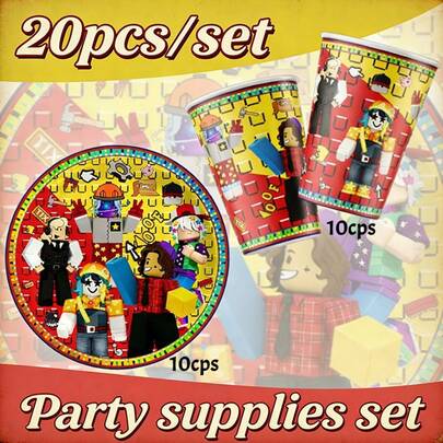 Roblox Set Peralatan Makan Pesta Kartun 20 Buah – Piring & Gelas Kertas Sekali Pakai untuk 10 Tamu, Ulang Tahun, Pernikahan, Natal, Halloween, Thanksgiving, Piknik, Berkemah, Pertemuan Keluarga, Pesta Bertema, Dekorasi Kamar, Dekorasi Rumah, Suvenir Pesta