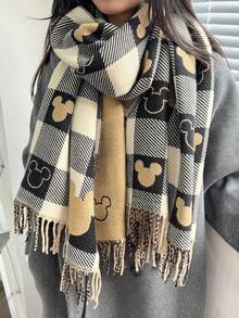 Women's Fashion Scarf With Disney Mickey And Heart Pattern, Christmas Scarf Made Of Polyester Material, Simple And Fashionable Winter Warm And Windproof, Dry Clean, Suitable For Evening Date, Birthday Party Gift, Daily, Gathering, Date Dual Use, Perfect Gift, Women's Accessory - One Size Fits All - View 4
