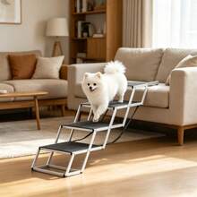 Foldable Aluminum Dog Car Stairs, 4-Tier Non-Slip Pet Steps, Portable Lightweight Dog Ladder For Car, Bed, Couch, Grooming Table For Small Medium Senior Dogs - one-size - View 4