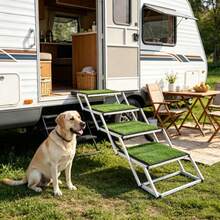 Foldable Aluminum Dog Car Stairs, 4-Tier Artificial Grass Pet Steps, Portable Non-Slip Dog Ladder For SUV, RV, Vehicle, Bed, Suitable For Medium Large Senior Dogs - one-size - View 2