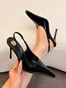 2026 Early Spring Sexy Pointed Toe Slingback Sandals Women's Super High Heel Stiletto Closed Toe Party Annual Meeting Shoes - Black - View 7