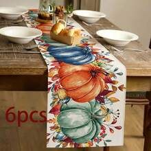 1pc Thanksgiving Pumpkin Pattern Table Runner, Modern Style, Home Kitchen Decor, Indoor/Outdoor Party Supplies, Room Decoration. Suitable For Daily Home Kitchen Decor, Daily Party Decor, Thanksgiving, Christmas, Autumn Decoration. - Multicolor - View 8
