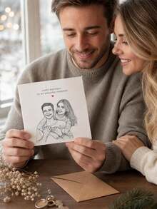Custom Personalized Sketch Couple Photo Greeting Card, Custom Text Birthday Card For Husband. Romantic Souvenir Gift For Birthday, Wedding Anniversary, Ideal Loving Present For Your Partner. - Multicolor - View 9