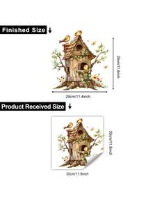 Watercolor Healing Fairy Tale Forest Treehouse Static Window Sticker, Cute Birds, Colorful Butterflies, Wildflowers, Green Vines, Cozy Natural Home Bedroom Window Decorative Decal - Watercolor Healing Wonderland Forest - View 4