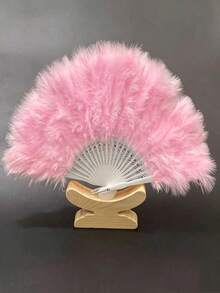 1pc Feather Folding Fan Handheld Fan, For Bachelorette Party, Wedding Party Decor, Bridal Shower, Bride Gift, Photo Prop - 25 Pieces Of ZG - View 7