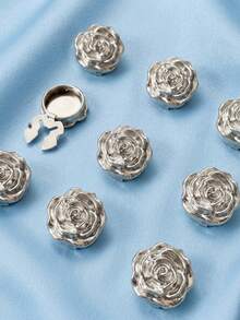 6/2/1pc Vintage Metal Rose Flower Button Covers - Carved Metallic Rose Cufflinks Covers, French Shirt Cuff Clips For Formal & Weddings - Multicolor - View 5