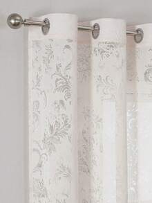 1pc Beige European Floral Sheer Curtain Panel, Suitable For Living Room/Bedroom/Dining Room/Balcony Home Decor, Ocean View Villa Decor, Conference Room/Office Decor, Holiday Party Decor, Keyhole Design, Easy To Remove/Replace/Store - Beige - View 4
