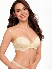 2pcs Women's Lace Front-Open Bandeau Bra, Push-Up Anti-Sagging Low Back Seamless Bandeau Tank Top - Multicolor - View 4