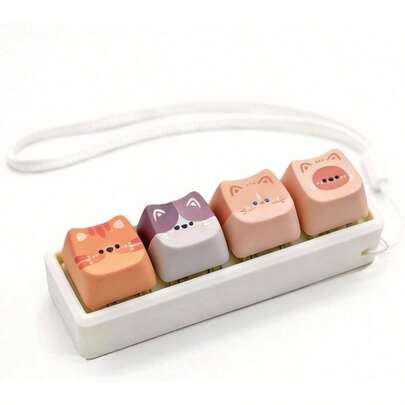 Teclado Antiestrés Clicker, Llaveros Clicky de 4 Teclas para Adultos, Teclas de Gato en Crema para Alivio del Estrés y Descompresión de la Ansiedad (1 Pieza)