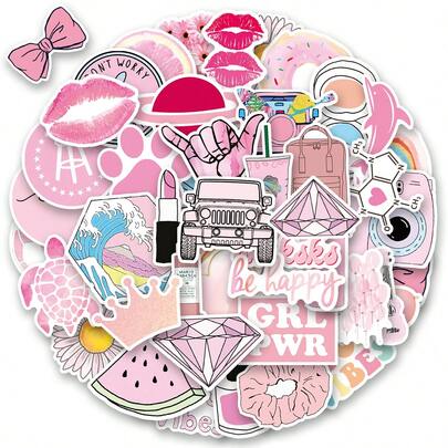 50PCS Pink Preppy Stickers | Colorful Graffiti Stickers Aesthetic Stickers, Scrapbook, Journaling, Laptop, Bumper, Skateboard, Water Bottles, Suitcase, Decorative Paper, Refrigerator, Car, Plan Book, Rewards Stickers