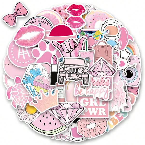 50PCS Pink Preppy Stickers | Colorful Graffiti Stickers Aesthetic Stickers, Scrapbook, Journaling, Laptop, Bumper, Skateboard, Water Bottles, Suitcase, Decorative Paper, Refrigerator, Car, Plan Book, Rewards Stickers