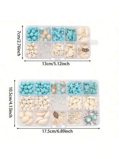 10/15 Grid Ocean Style Beaded Set, Includes Ocean Creature Element Beads, Fresh Style DIY Friendship Bracelet Necklace Phone Chain Making (Color Differences May Exist Between Different Batches, Subject To Actual Product)