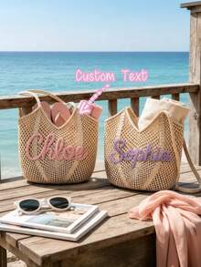 Túi tote đi biển móc len cá nhân hóa in tên tùy chỉnh, túi du lịch dệt monogram, quà tặng phù dâu handmade - Nhiều màu - Xem 1