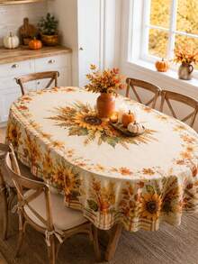 1 buah Taplak Meja Bundar Motif Bunga Matahari Musim Gugur, Penutup Meja Bundar Poliester dengan Motif Daun Maple, Gandum Panen, dan Pinggiran Kotak-kotak Pedesaan untuk Meja Makan, Dekorasi Dapur, Makan Malam Thanksgiving, Pesta Musim Gugur, dan Dekorasi Rumah Gaya Pedesaan - MultiWarna - View 17