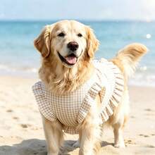 1pc Pet Plaid Dress, Cute Dress For Golden Retriever, Samoyed, Labrador Large Dogs - Light Grey - View 3