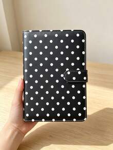 A5 Polka Dot Idol Photo Card Storage Album 4-Pocket Pages 6-Ring Cute Card Storage Book Photo Storage Album PU Leather Cover Collector Grade 2x3 Inch Photo Cards/Trading Cards Compatible (Pink/Black/White/Blue/Red) - Rectangle - View 5