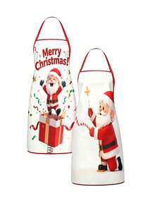 4PCS Christmas Mrs. Claus Apron Set, Funny Santa Costume Print Adjustable Waterproof Kitchen Apron, Holiday Cooking Apron Gift For Women - Multicolor - View 11