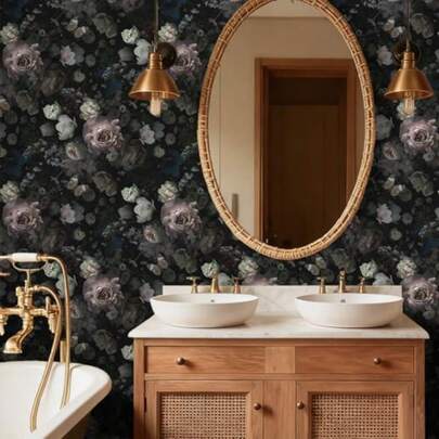 Moody Floral Peel And Stick Wallpaper Vintage Dark Floral Wallpaper For Bedroom Bathroom 17.7''x354'' Removable Self Adhesive Butterflies Flower Wall Paper For Living Room Accent Wall Mural