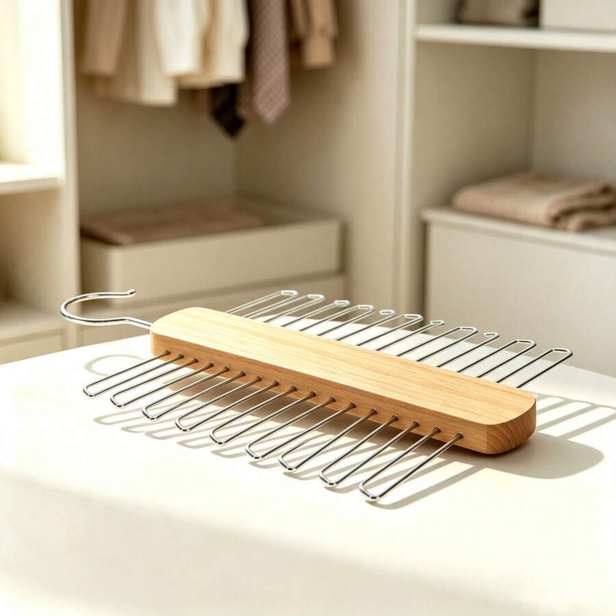 360° Rotating Wooden Tie Hanger, Storage For Ties, Belts, Scarves, And Accessories - View 1