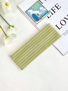 1/4pcs Matcha Green Solid Color Striped Polka Dot Print Wide Elastic Headband With Metal Eyelet Decor, Non-Slip Hairband For Outdoor Sports, Fitness And Fixing Loose Hair - Multicolor - View 9