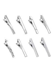 4/8 Pcs Men Classic Silver Tie Clip, 8 Styles Metal Necktie Bar Clasp, Business Wedding Formal Suit Accessory, Gift For Gentleman - Silver - View 10