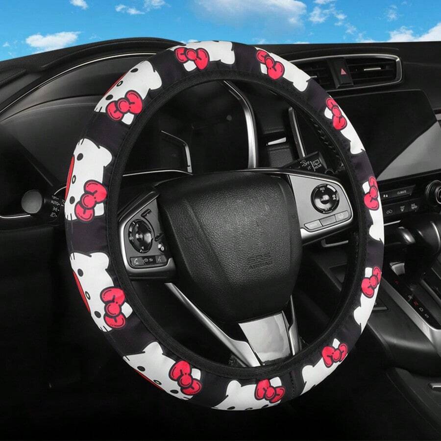 SANRIO 1Pc Hello Kitty Steering Wheel Cover Thickened Neoprene Universal, Car Additions For Cars SUV Etc, Hello Kitty Design Car Interior Additions, Add Brightness To Car Interior, Great Gift For Family And Friends
