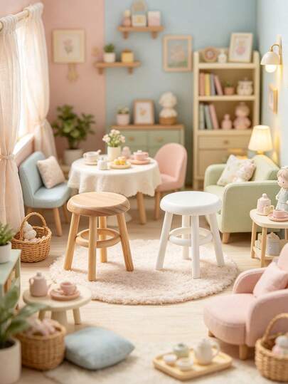 1pc 3.6cm Dollhouse Miniature Luxury Fun Mini Stool, Ins Minimalist Cream Style Dollhouse Furniture, Desktop Scene Soft Decor Display Decoration Ornament, Suitable For Adult Women Luxury Mini Kitchen Dining Space Atmosphere Arrangement, Ideal For Anniversary, Home Desktop Niche Collection Storage Display, All-Season Fresh Soft Decor Matching Item