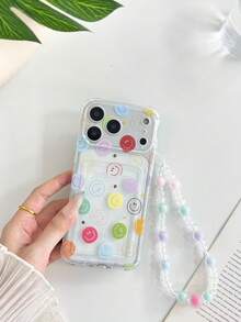Smiling Face Painted Transparent Four-Corner Card Slot Multi-Function Card Holder Wallet Thick Anti-Drop Phone Protective Case Compatible With Ip 17/Ip 17pro/Ip 17promax/ IP16/11/16pro/16plus/16promax/16e/15Promax/13/14/12/XS/XR/7G/8P, Compatible With Samsung Galaxy S25/S25PLUS/S25 Ultra/A16/A36/A26/A56/A50/A12/A32/A52/A72/A51/A21S/A13/A14/S24/S24PLUS/S24Ultra/S20/S23/S22/A53/S20FE/S21/Phone Protective Case - Multicolor - View 4